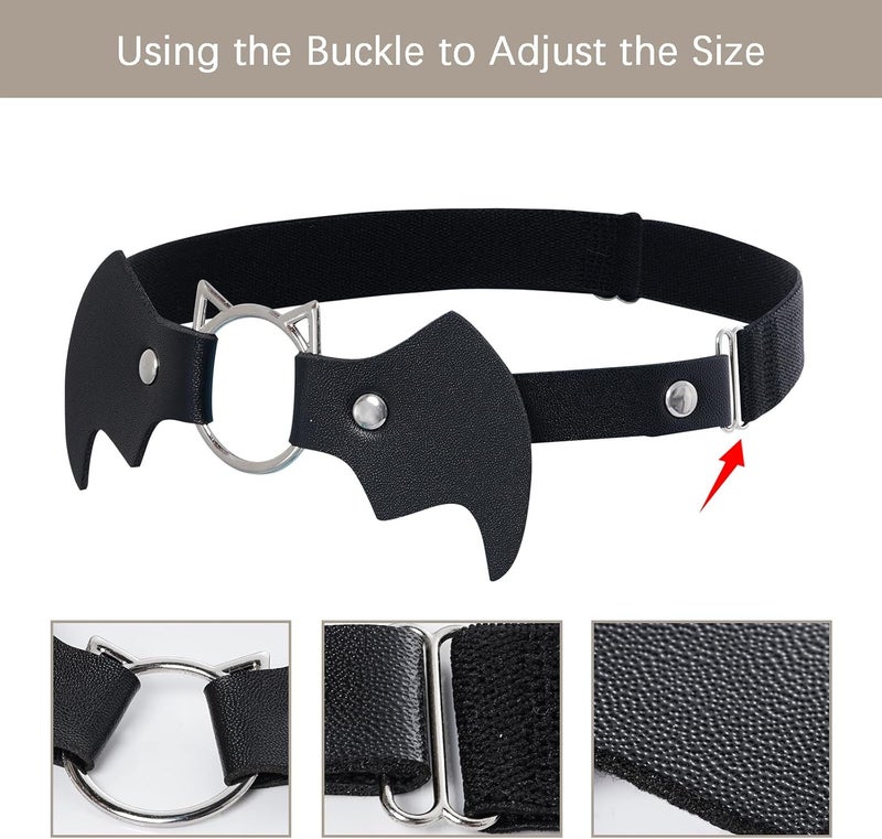 Sucrain 2pcs Adjustable Bat-Shaped Leg Garter,Elastic Belt Punk Gothic Thigh Ring Garter for Cosplay, Spike Party - Image 2